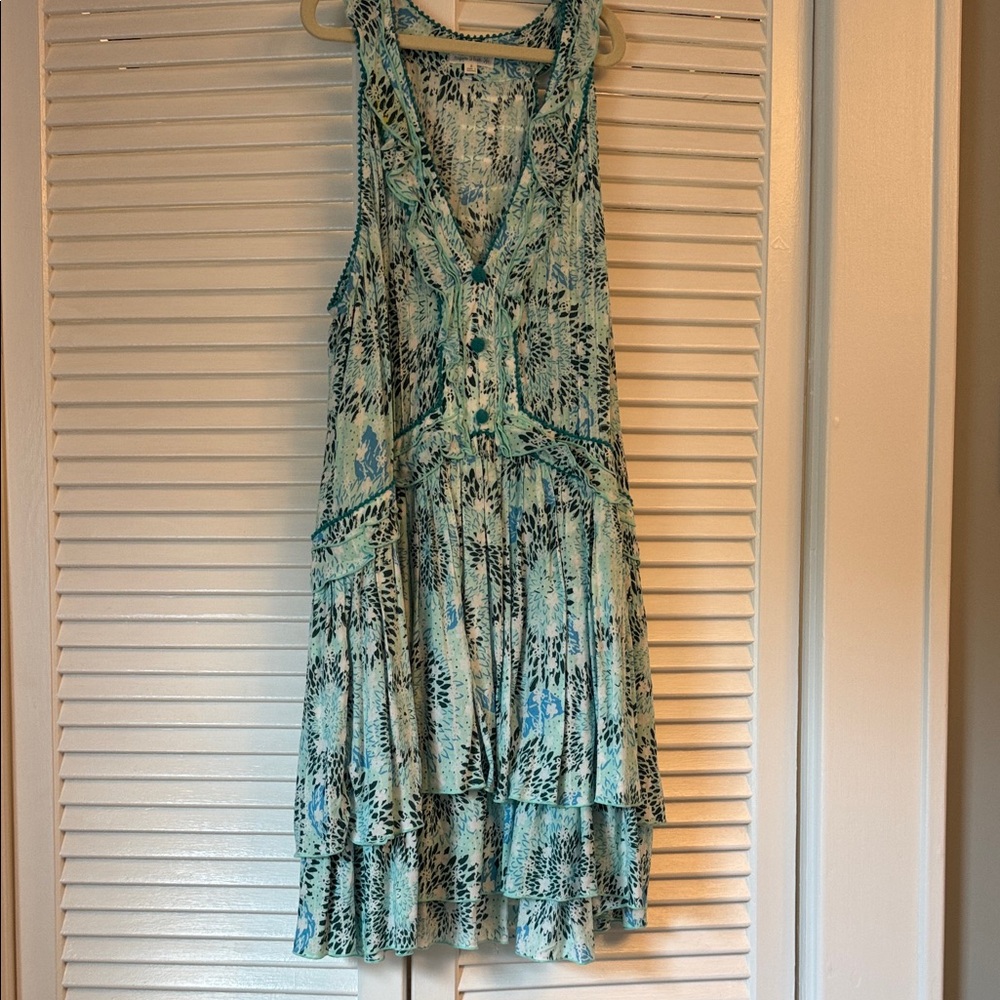 Poupette St. Barth Green Ruffled Tiered Sundress